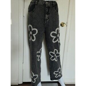 SHEIN Teen Doodle Flower Print Straight Leg Jeans - Size 16Y